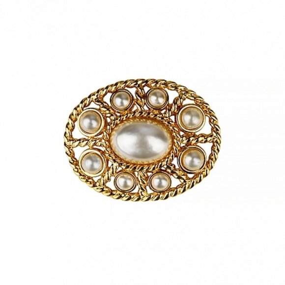 Vintage Monet Pearl  & Gold Oval Brooch Pin - Picture 1 of 2